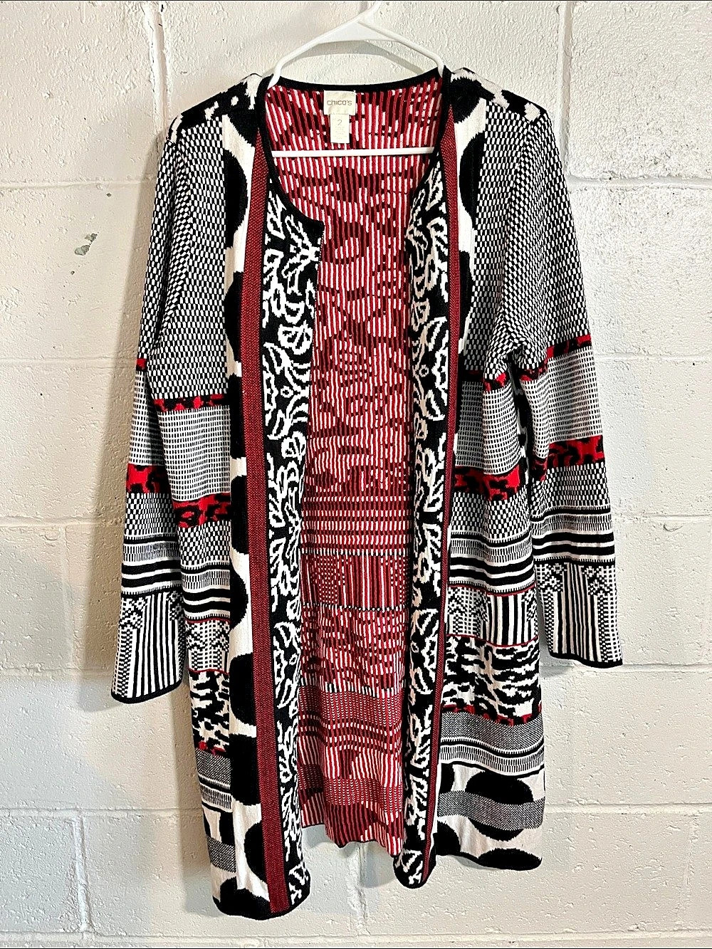 Chico's Patterned Open Front Cardigan Size 2